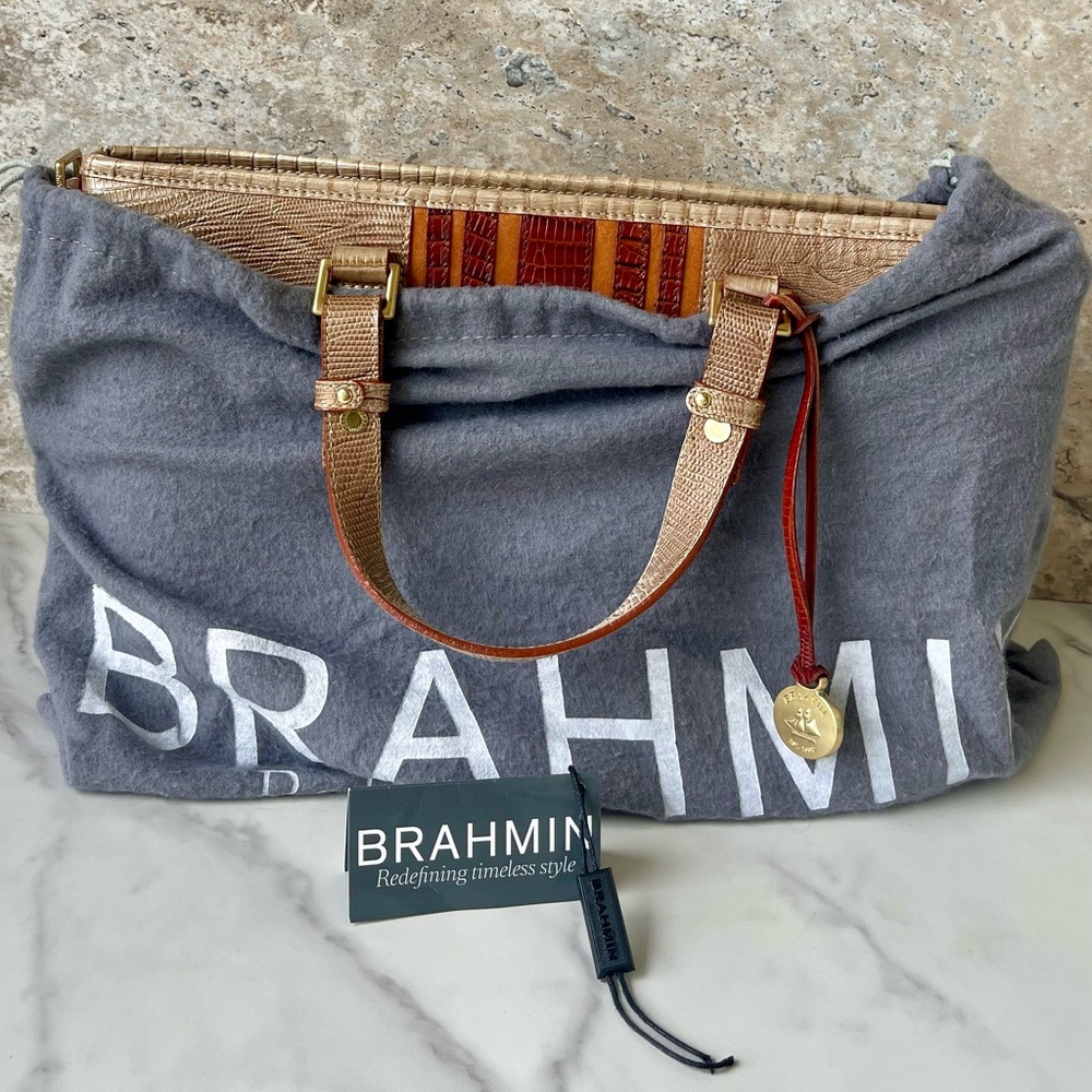 BRAHMIN MINI ASHER in CABANA VINEYARD Cream/Brown MELBOURNE LEATHER